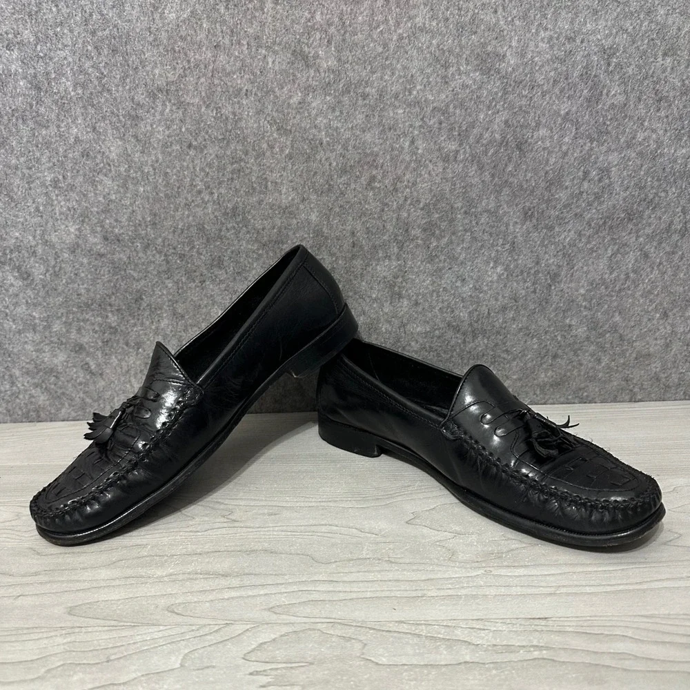 Giorgio Brutini Tassel Loafers Mens 10.5‎ Black Leather Slip On Moc Toe Dress